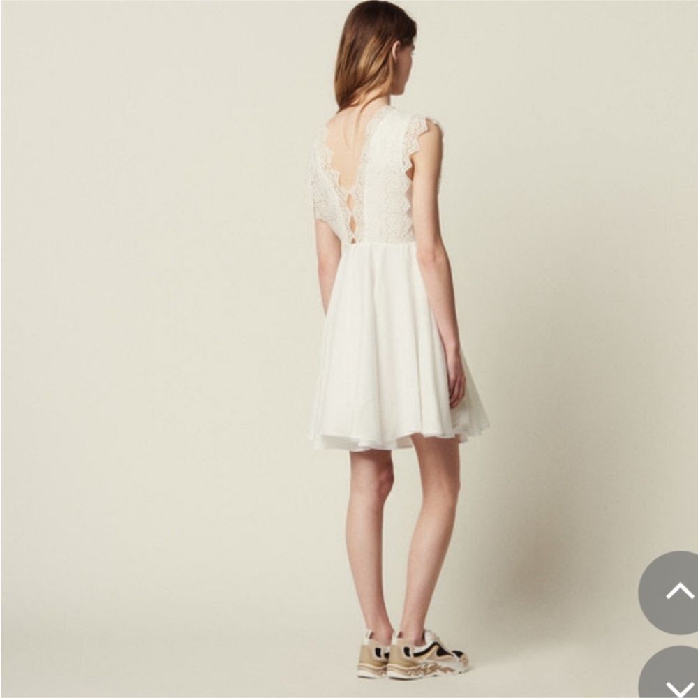 Sandro Elegant White detail Lace Mini Dress, S - Picture 3 of 11